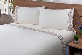 Jg Lençol Viúva 203X120X30 Bordado Gira Sol 3peças 200fios CAQUI