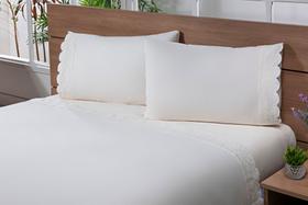 Jg Lençol Viúva 2,03x120x30 Bordado Gira Sol 3peças 200fios PALHA