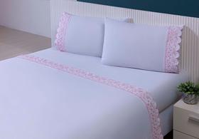 Jg Lençol Viúva 2,03x120x30 Bordado Gira Sol 3peças 200fios ROSE
