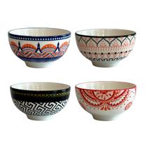 Jg. Mini Bowls Cerâmica 4 Pcs Estampas Coloridas 9x5cm 140ml