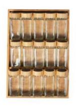 Jg. Porta Condimentos c/ 15 Potes e Suporte em Bambu 110ml Jg. Porta Condimentos c/ 15 Potes e Suporte em Bambu 110ml