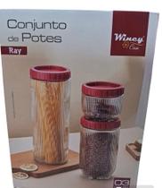 Jg pote vidro 3pcs empilh 1,4l/0,9l/0,45 (tampa cor variada)