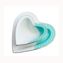 Jg.Prato c/Bowl Porcelana Coração Branco/Verde Borda Dourada Jg.Prato c/Bowl Porcelana Coração Branco/Verde Borda Dourada