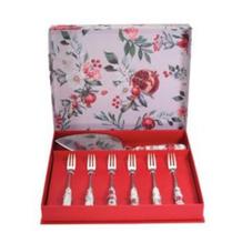 Jg. Talheres p/ Bolo c/ Cabo Porcelana Floral 7 peças