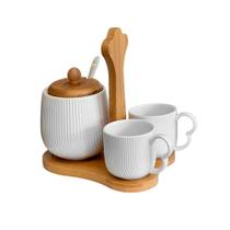 Jg Xícara Café 90ml e Açucareiro Cerâmica e Bambu Oásis 4pcs