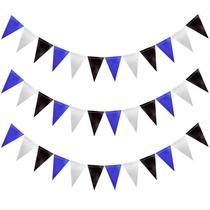 JHZMCRX Kit com 3 Bandeirolas Triangulares com Glitter nas Cores Preto e Azul