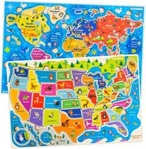 Jigsaw Puzzles for Kids Ages 4-8 by Quokka Toddler Educational Toys for 3-5-7 Years Old Boys and Girls Jogo pré-escolar de madeira para aprender mapa mundial e estados e capitais dos EUA Presente para Crianças