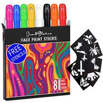 Jim&Gloria Face Paint Makeup Kit - 8 canetas grandes com estênciles marcadores corporais laváveis para crianças e adultos. Coisas legais para jogos de futebol esportes Halloween O dia dos mortos Presente de Natal de Ação de Graças