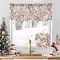 JINCHAN Cenefa Plisada de Lino con Estampado Floral de Estilo Campestre 40x40cm Rojo