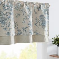 JINCHAN Cenefas de Lino Floral 127x46 cm Azul Beige