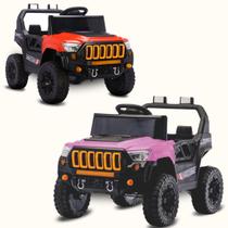 Jipe Carro Carrinho Elétrico 12V com Controle Remoto Som e Luz Vermelho e Rosa