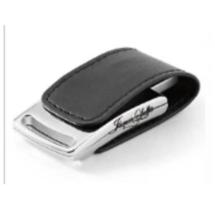 JL PEN 808B - Pen drive em aço polido, capa ecológica preto grife Jaques Laffit 16 gigas