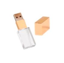 JL PEN 812B - Pen drive sofisticado em vidro e aço dourado brilhante, 16 gigas