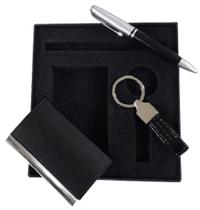 JL PST 915 - Conjunto de porta cartões, chaveiro e caneta esferográfica em estojo para presentes
