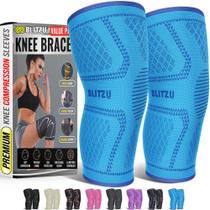 Joelheira BLITZU Compression, pacote com 2 unidades para mulheres e homens, azul