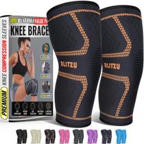 Joelheira BLITZU Compression, pacote com 2 unidades para mulheres e homens, laranja