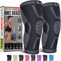 Joelheira BLITZU Compression para mulheres e homens, pacote com 2 unidades Jet Black XL