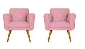 Jogo 02 Poltronas Estofadas Decorativas Para Consultório Isabella Suede Rosa- LM DECOR