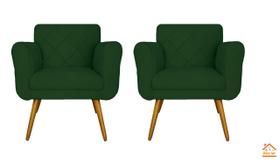 Jogo 02 Poltronas Estofadas Decorativas Para Consultório Isabella Suede Verde - LM DECOR