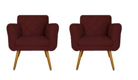 Jogo 02 Poltronas Estofadas Decorativas Para Consultório Isabella Suede Vermelho Bordô- LM DECOR