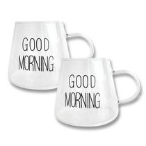 Jogo 02un Xicara Good Morning Caneca de Vidro Com Mensagem 400ml