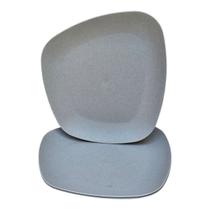 Jogo 03 Pratos Plastico Duro Resistente Refeições Cinza