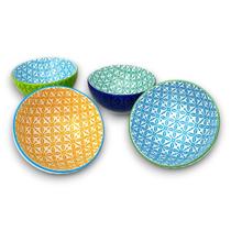 Jogo 04 Bowl Tigela Cumbuca Cerâmica Geométrico Marroquino