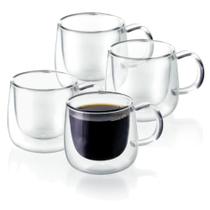 Jogo 04 Xícaras Café Vidro Parede Dupla 80ml Com Alça - Mimo Style