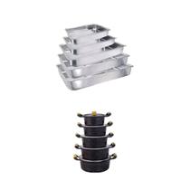 Jogo 05 Caçarola Alça Madeira Reta Craqueada e 05 Assadeiras