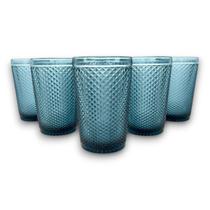 Jogo 06 Copos de Vidro Azul Bico de Jaca Bebidas 355ml Mesa