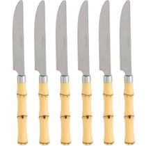 Jogo 06 Facas De Mesa Inox Cozinha Churrasco Cor Bambu - Mimo Style