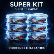 Jogo 06 Pote Vidro Hermético Marmita Mantimentos Tampa 640ml