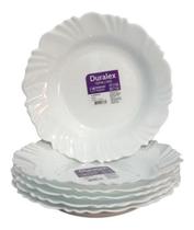 Jogo 06 Pratos Fundo Branco Duralex Opaline Vidro Pétala Jogo 06 Pratos Fundo Branco Duralex Opaline Vidro Pétala