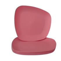 Jogo 06 Pratos Plastico Duro Resistente Refeições Rosa