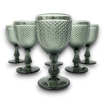 Jogo 06 Taças Água Fumê Cinza em Vidro Bico de Jaca 300ml Jogo 06 Taças Água Fumê Cinza em Vidro Bico de Jaca 300ml