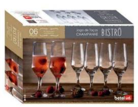 Jogo 06 taças de vidro para champanhe - Betelud