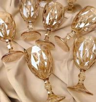 Jogo 06 Taças Vidros Elegantes Âmbar Brilhoso 340ml Diamond Agua Luxo Taça de Vidro Duhome