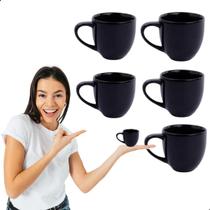 Jogo 06 Xícaras Pretas Café Chá 95ml Porcelana Lisa Classic
