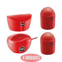 Jogo 1 Acucareiro + 1 Saleiro + 2 Lixeira Vermelho UZ Plastico