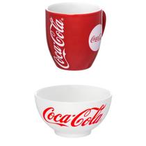 Jogo 1 bowl branco + 1 caneca vermelha coca cola cafe cereal