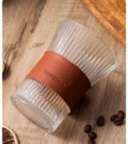 Jogo 1 Copos Listras C/ Alça De Couro P/ Café E Suco 320ml