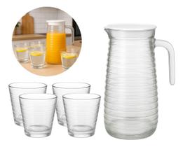 Jogo 1 Jarra Com Tampa 800ml Vidro 4 Copo Resistente 220ml