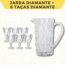 Jogo 1 Jarra Diamante 1 L + 6 Taças Transparentes 300 ML Vidro Resistente Jogo 1 Jarra Diamante 1 L + 6 Taças Transparentes 300 ML Vidro Resistente