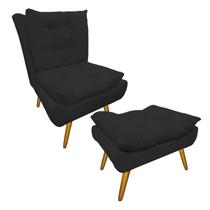 Jogo 1 Poltrona e 1 Puff Para Sala Comercial Karen Suede Preto - LM DECOR Jogo 1 Poltrona e 1 Puff Para Sala Comercial Karen Suede Preto - LM DECOR