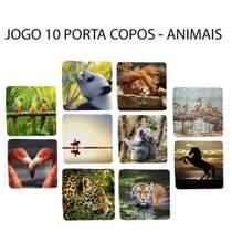 Jogo 10 Apoio de Copos Personalizado Neoprene Animais mais lindos Quadrado - Criative Gifts