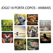 Jogo 10 Apoio de Copos Personalizado Neoprene Animais mais lindos Quadrado