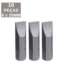 Jogo 10 Bits Ponteira Ponta Fenda 6x25mm para Parafusadeira Aço Cromo Vanadio