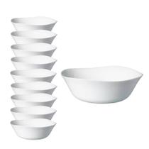 Jogo 10 Bowl de Vidro Opalino Branco Quadrado Tigela Sobremesa 15cm Em Casa Tem