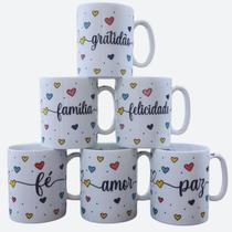 Jogo 10 canecas 300ml Frases Motivacionais - Kit Porcelana