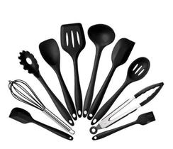 Jogo 10 Colheres De Silicone Cabo Inox Utensílios Cozinha - MINYMIX